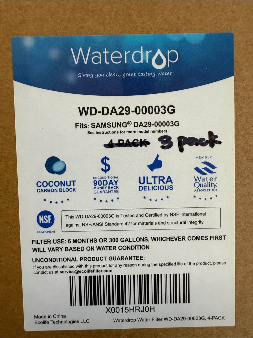 Waterdrop WD-DA29-00003G Refrigerator Water Filter - 3 new